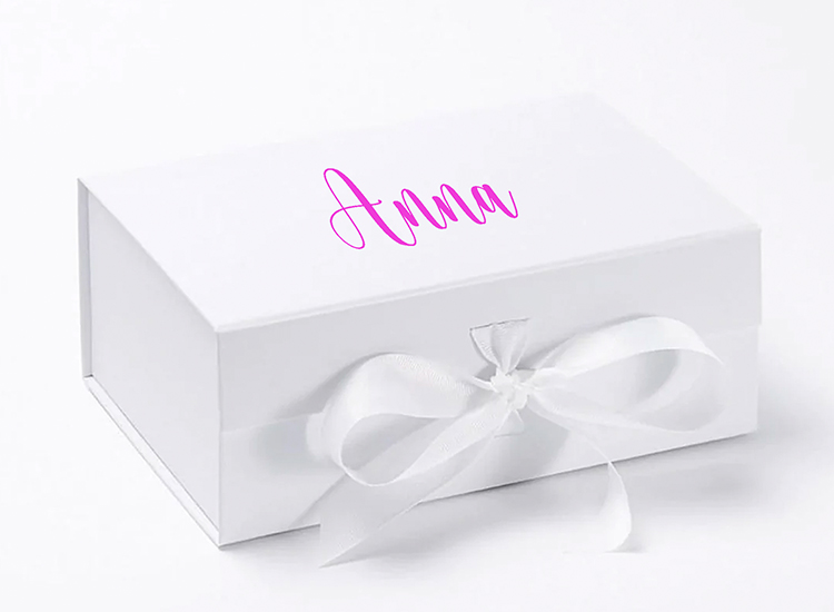 Personalised gift box with ribbon