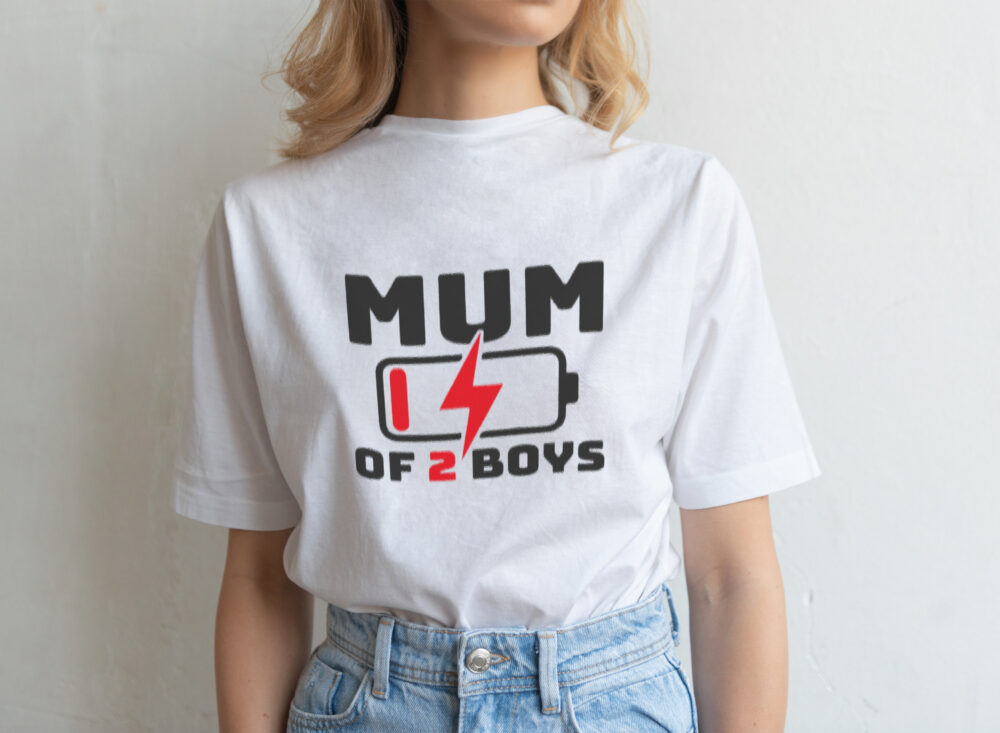 mum of 2 boys t-shirt