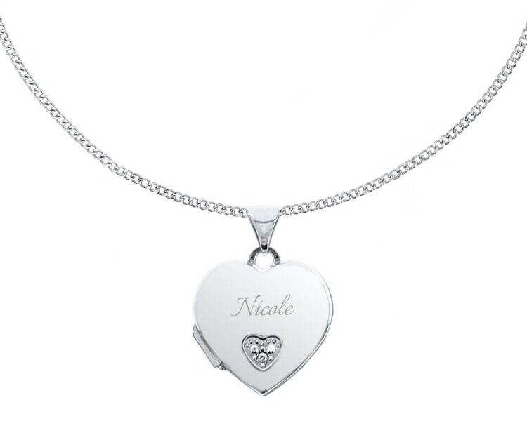 Personalised Children's Sterling Silver & Cubic Zirconia Heart Locket Necklace