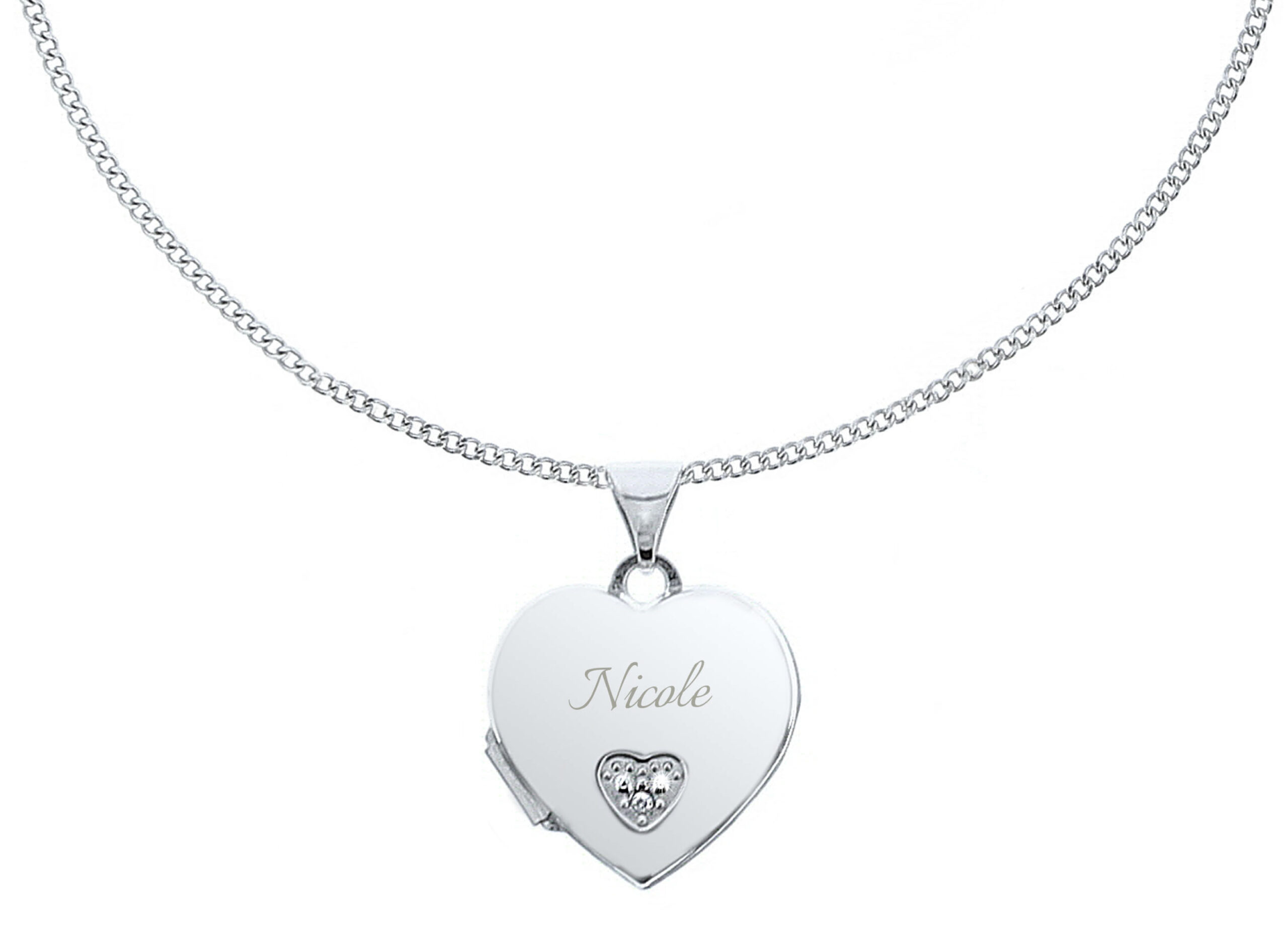 Personalised Children's Sterling Silver & Cubic Zirconia Heart Locket Necklace