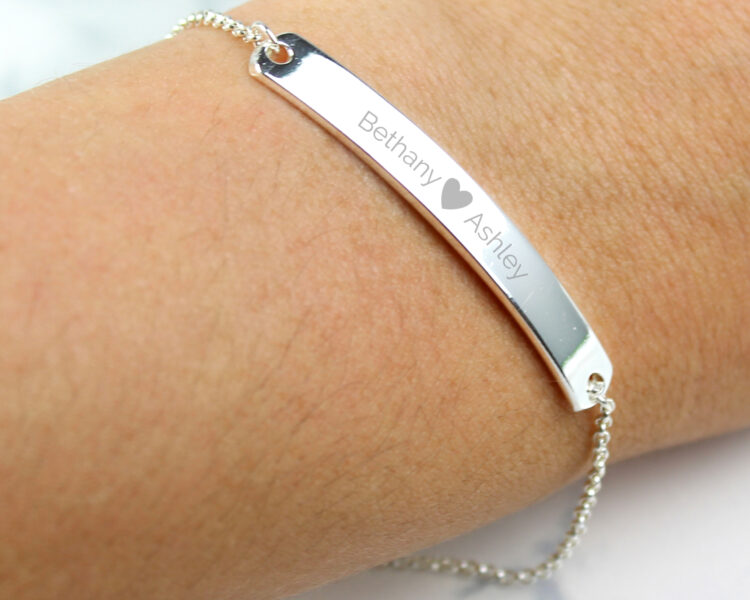 Personalised Silver Tone Heart Bar Bracelet