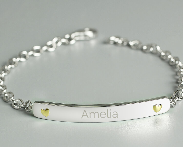 Personalised Sterling Silver and 9ct Gold Bar Bracelet