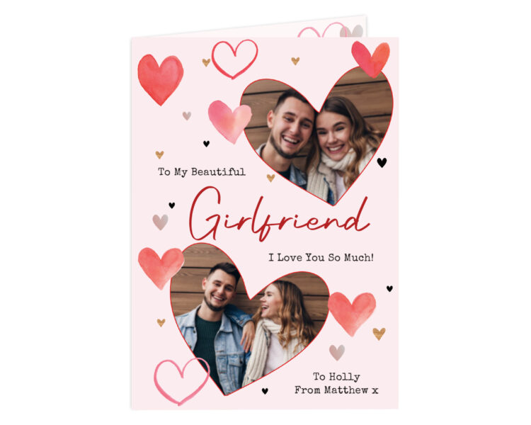 Personalised Photo Upload Red Hearts Card