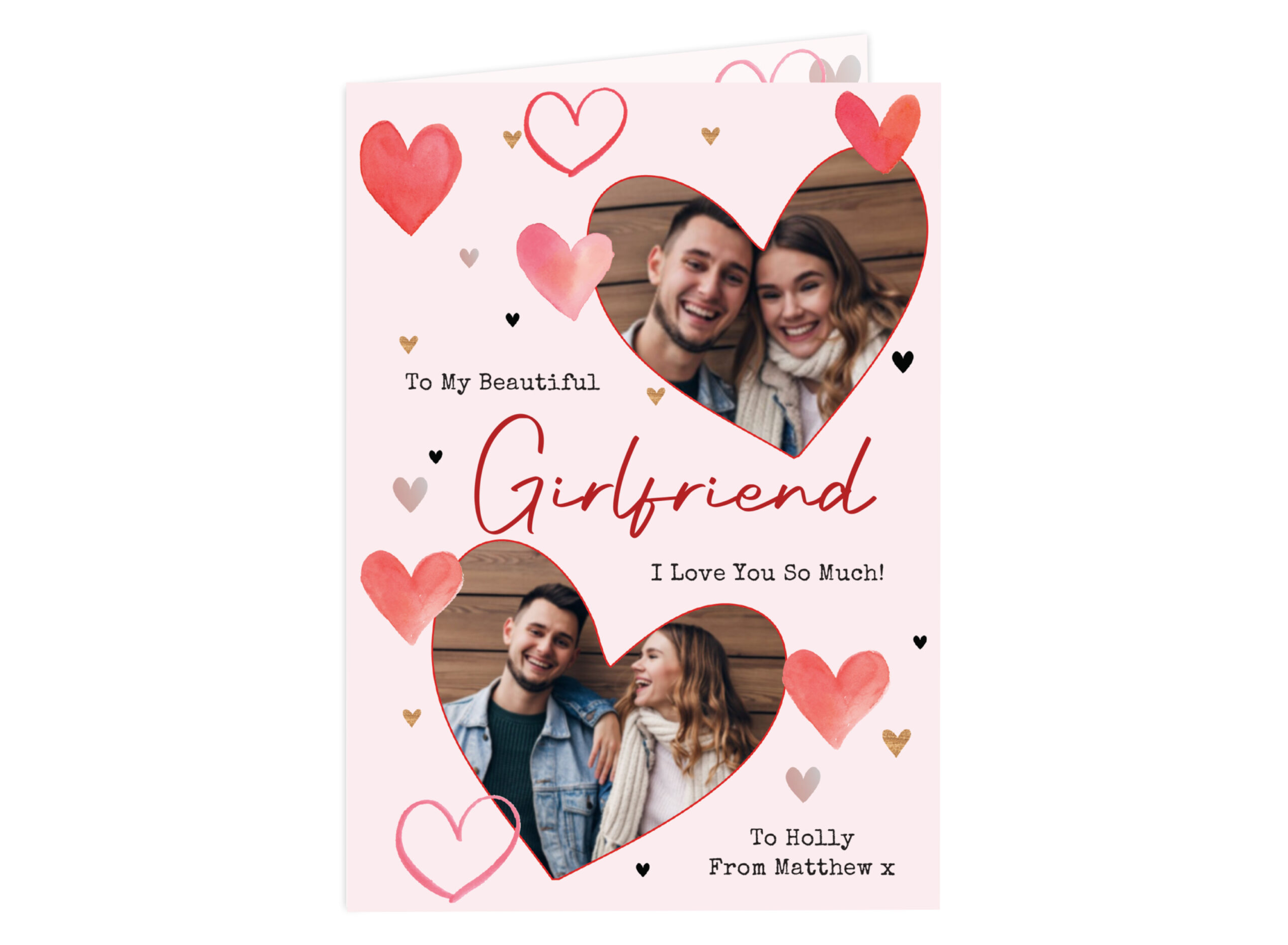 Personalised Photo Upload Red Hearts Card